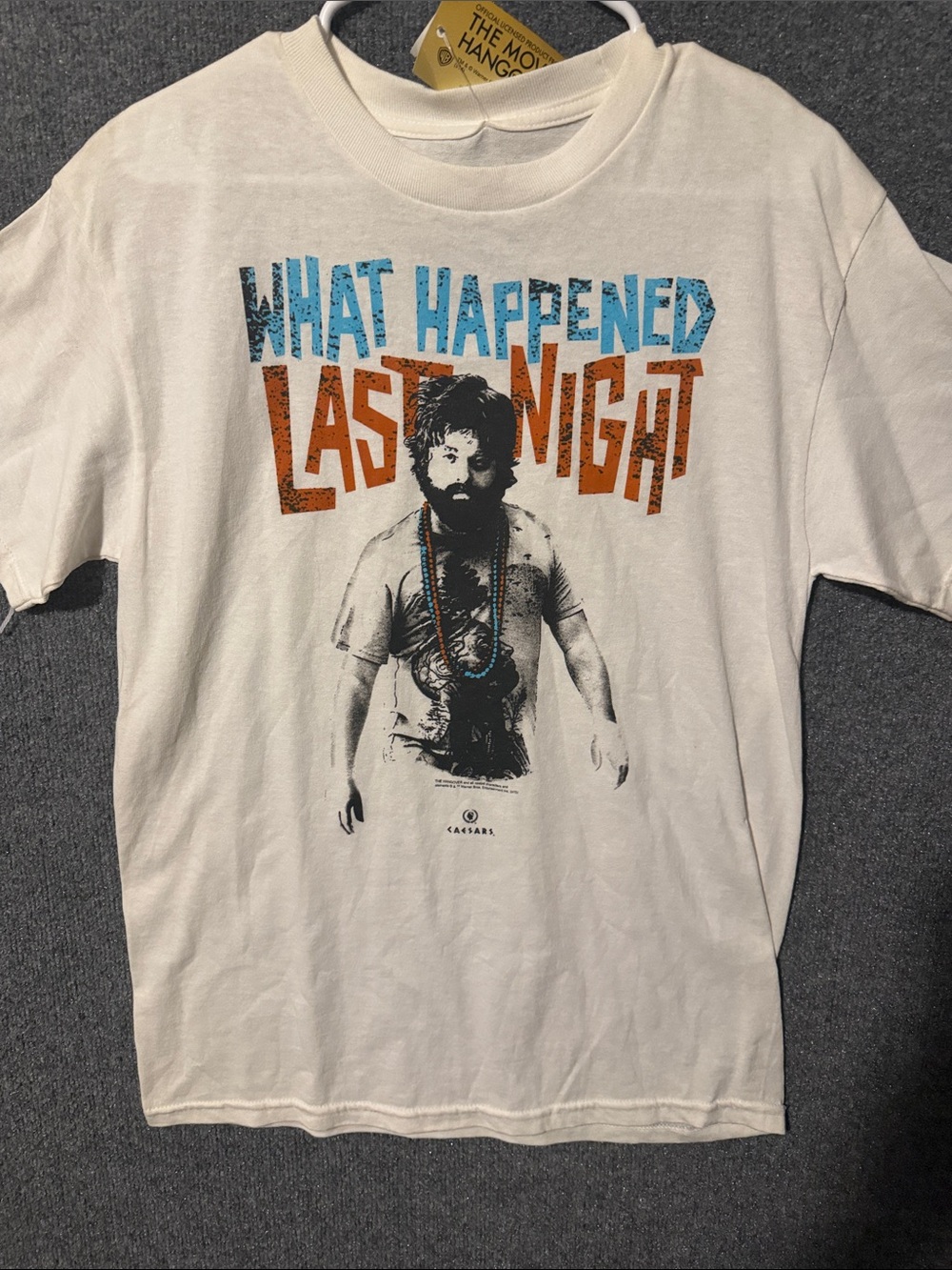 White Graphic Short-Sleeve Tee with Bold Turquoise & Orange Print